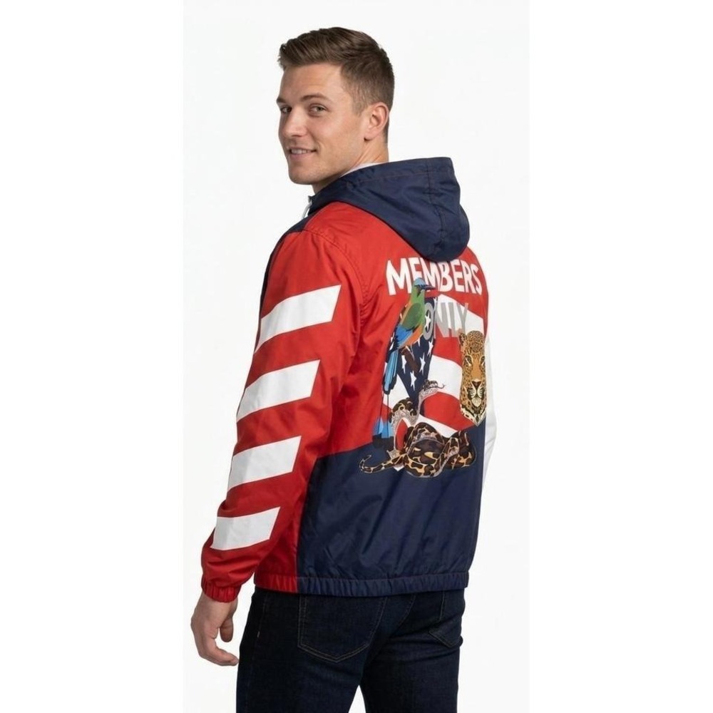Members Only Sport Safari Windbreaker Jacket Red White Blue Graphic Patriotic L